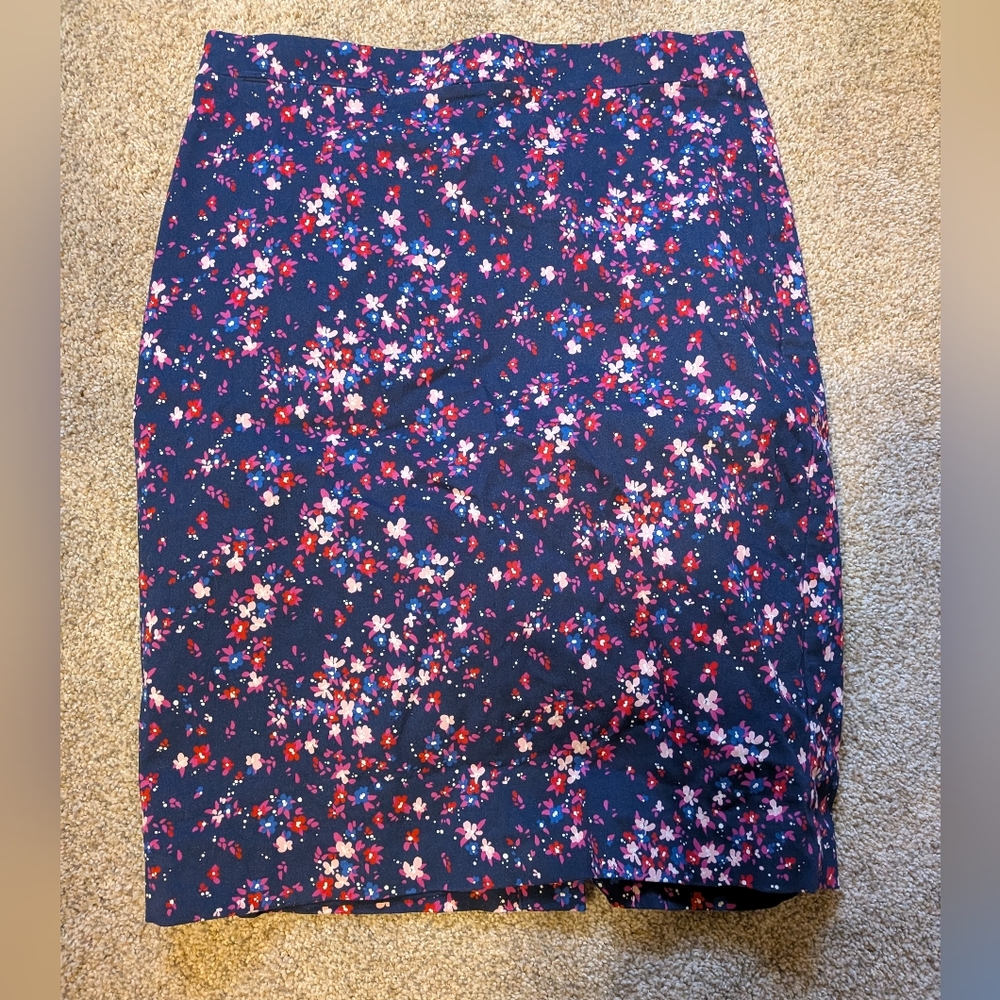 J. Crew Navy Floral Pencil Skirt